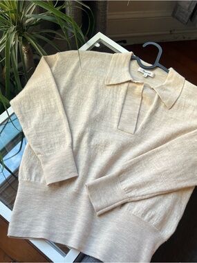 Madewell Cream Collared V-Neck Sweater 100% Marino wool - Fair trade certified